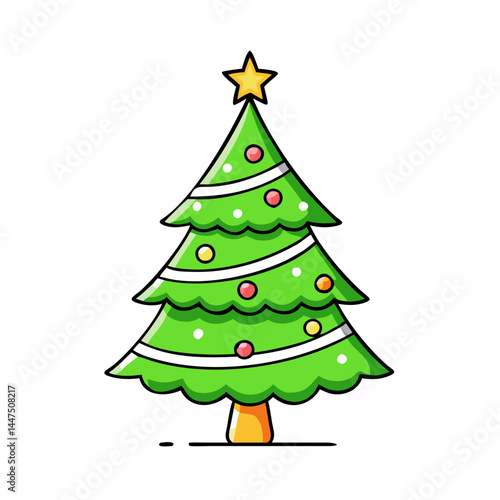 A Cute Cartoon Illustration of a Decorated Christmas Tree