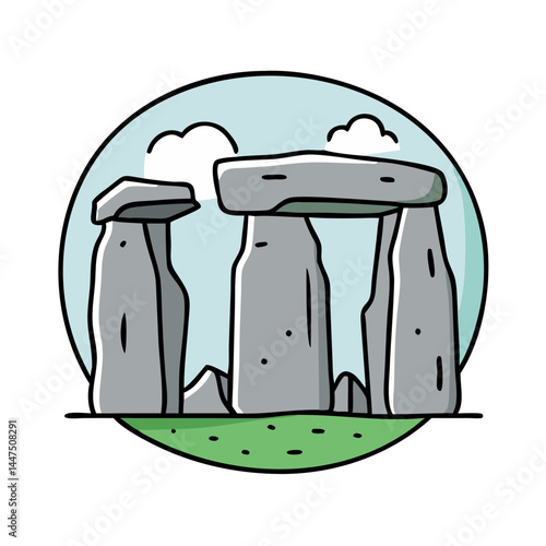 Stonehenge Illustration Cartoon Style Ancient Megalithic Site England