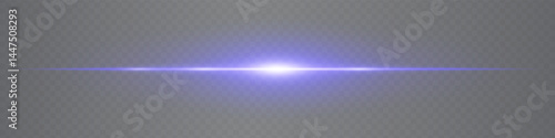 Horizontal subtle blue lens flare isolated on transparent background. Minimalistic glowing beam ideal for UI, digital effects, and tech visuals. EPS vector illustration.