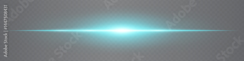 Minimalistic horizontal blue lens flare glowing gently on transparent background. Sleek beam ideal for digital designs, UI elements, and futuristic visuals. EPS vector illustration.