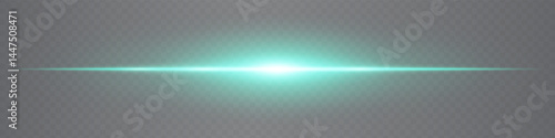 Minimalistic horizontal blue lens flare glowing gently on transparent background. Sleek beam ideal for digital designs, UI elements, and futuristic visuals. EPS vector illustration.