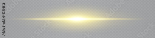 Minimalist horizontal orange lens flare glowing on transparent background. Abstract sleek beam ideal for UI elements, digital designs, futuristic visuals. EPS vector illustration.