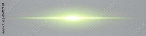 Minimalist horizontal green lens flare glowing on transparent background. Abstract sleek beam ideal for UI elements, digital designs, futuristic visuals. EPS vector illustration.