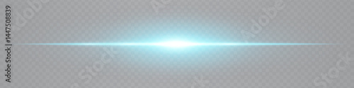 Minimalist horizontal turquoise lens flare glowing on transparent background. Abstract sleek beam ideal for UI elements, digital designs, futuristic visuals. EPS vector illustration.
