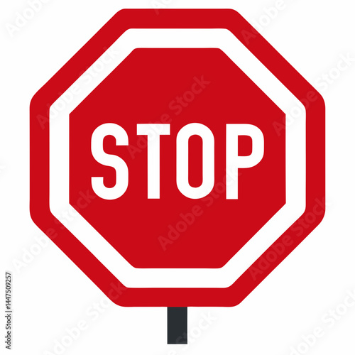 Red stop sign in octagonal shape on black post  