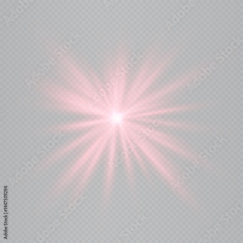 Bright red star-shaped lens flare isolated on transparent background. Dynamic glow ideal for special effects, digital designs, sci-fi visuals. EPS vector illustration.