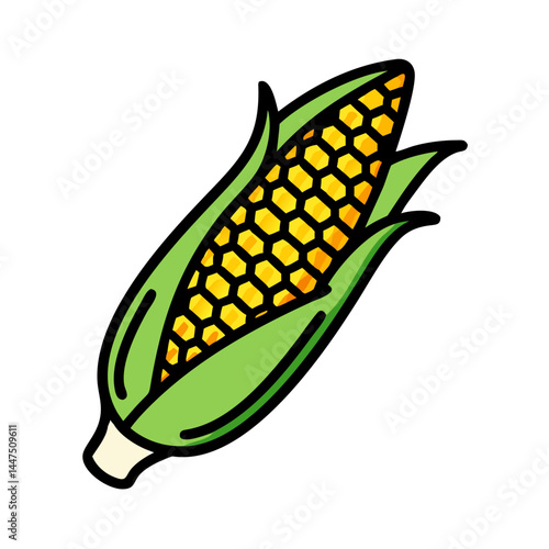 A Vibrant Illustration of a Single Ear of Corn on the Cob
