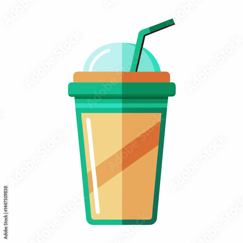 Refreshing protein shake in a green cup with straw  