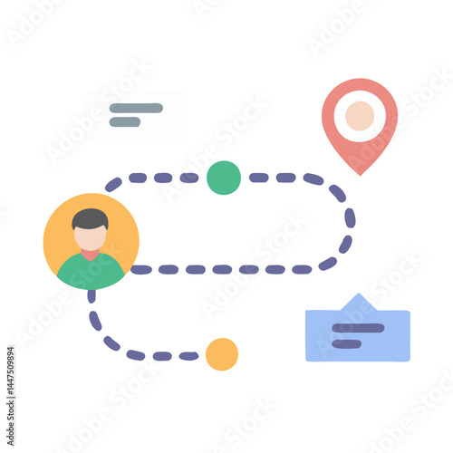 Visual Representation of a Person's Journey or Route with Multiple Stops and a Final Destination