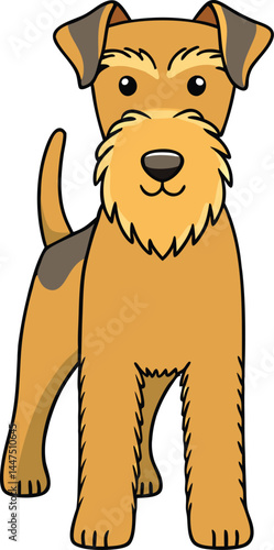 Cartoon airedale terrier dog standing isolated vector illustration for graphic design projects