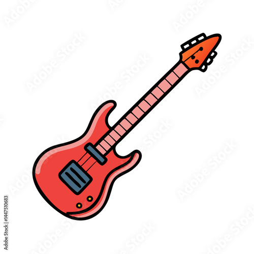 A Red Electric Guitar Illustration Cartoon Style