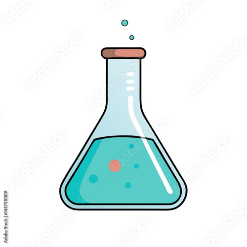 A Conical Flask with Teal Liquid and Bubbles Awaits Scientific Discovery