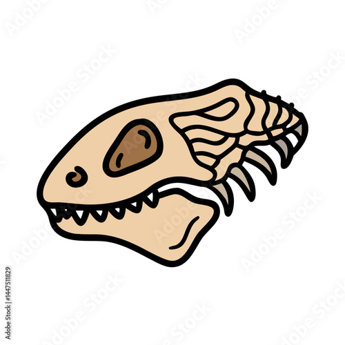 Cartoon Illustration of a Dinosaur Skull Fossil Bones Paleontology Prehistoric Era Extinct Animal Ancient Creature
