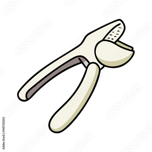 A Detailed Illustration of a CreamColored Garlic Press Kitchen Utensil
