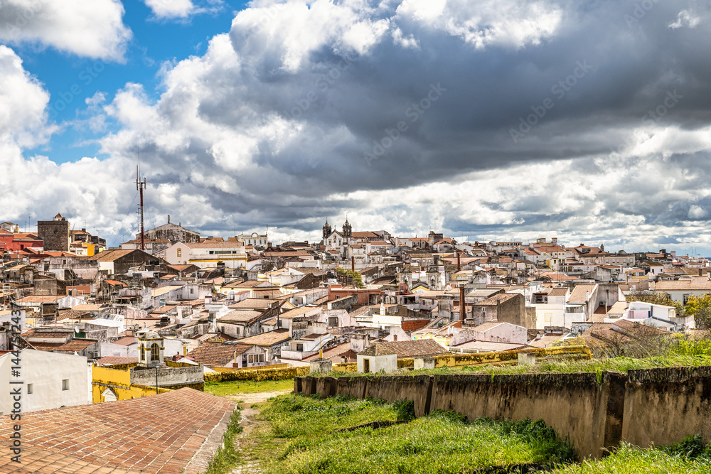 View over Elvas in Portugal with its typical Portuguese buildings and cobblestone streets