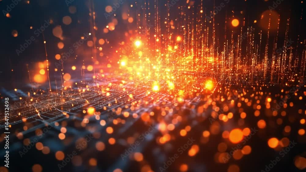 Abstract fiery digital landscape, glowing particles and lines creating a dynamic, energetic scene. Perfect for technology, innovation, or futuristic concepts. Abstract fiery digital landscape, glowing particles and lines creating a dynamic, energetic scene. Perfect for technology, innovation, or futuristic concepts.