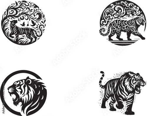 Black and White Tiger Silhouettes
