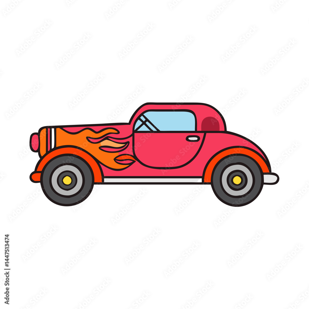 Fototapeta premium Classic Vintage Hot Rod Car with Flames Illustration Design