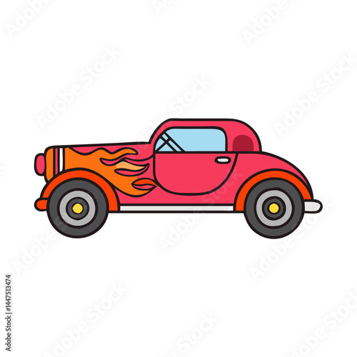 Classic Vintage Hot Rod Car with Flames Illustration Design