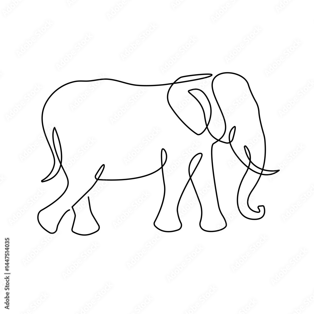Fototapeta premium Elephant One Line Art Drawing for Minimalist Posters, Wall Decor, Prints, Social Media, Wet Design. Elephant Simple One Line Vector Drawing Trendy Minimalist illustration.