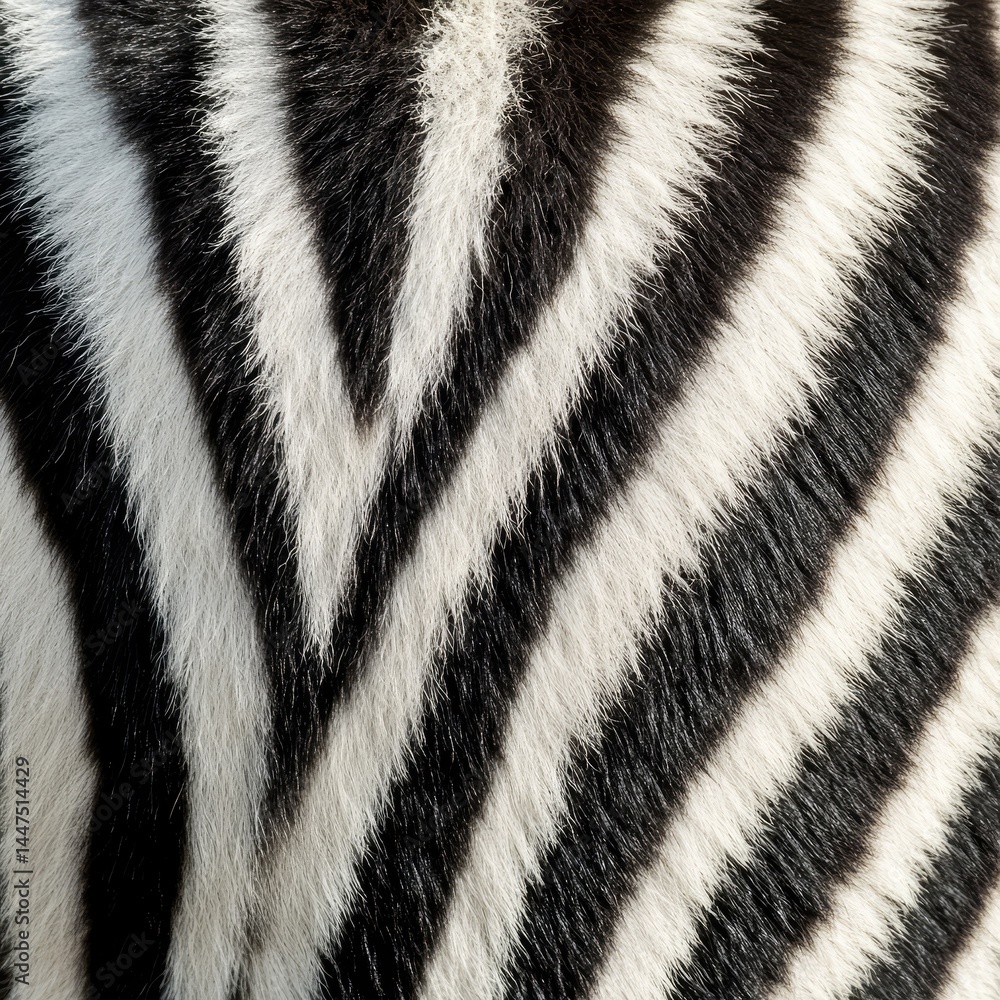 Close-up view of zebra fur, showing black and white stripes. Detailed texture of the animal's coat Close-up view of zebra fur, showing black and white stripes. Detailed texture of the animal's coat