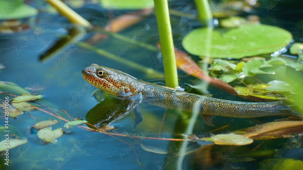 Fototapeta premium Newt Swimming in Pond