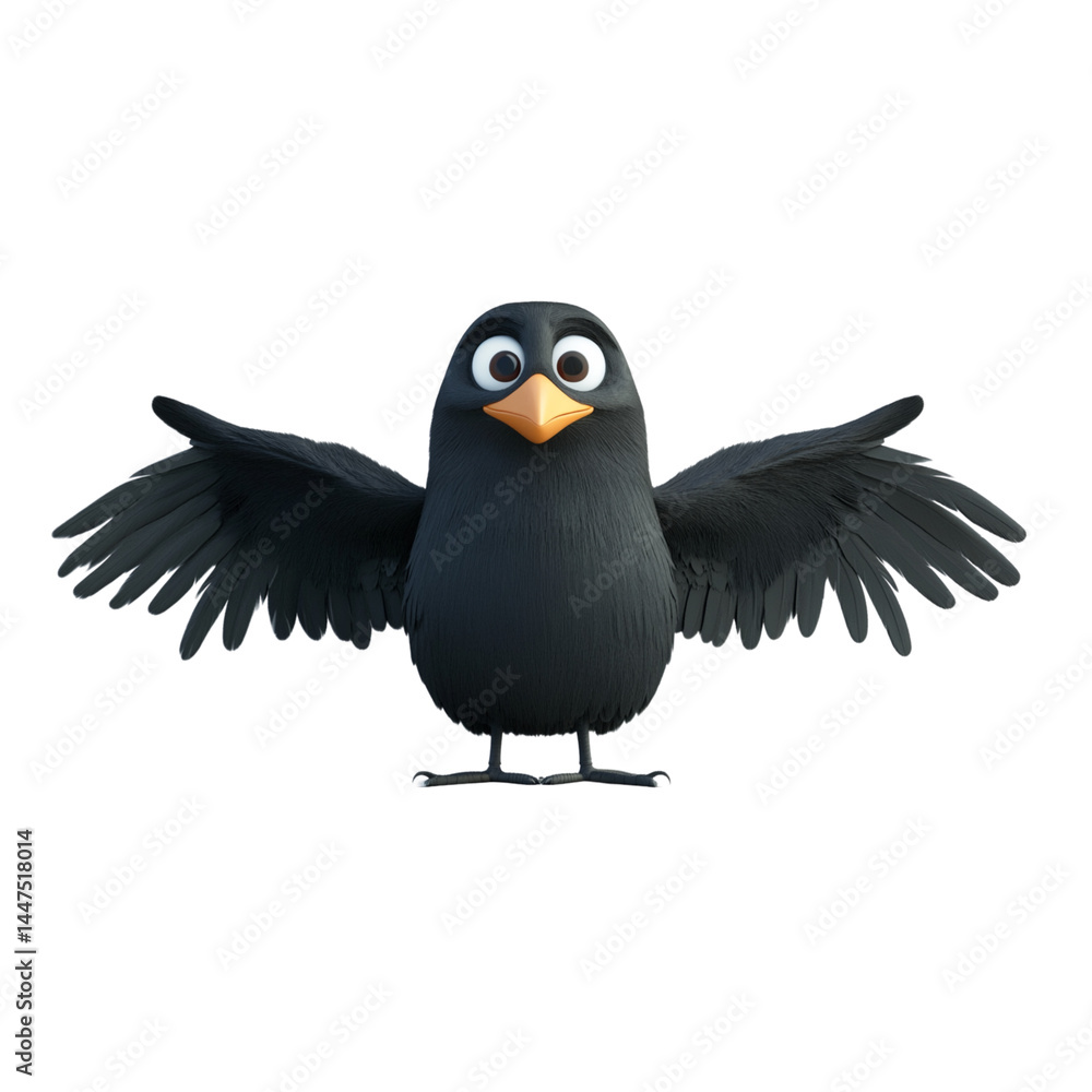 Obraz premium cheerful cartoon bird with outstretched wings, featuring round body, large eyes, and bright orange beak. This animated character exudes playful and friendly vibe, perfect for children content