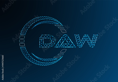 DAW low poly letter logo vector design. DAW lower poly logo design.