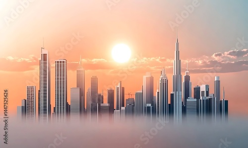 A vibrant city skyline reflecting on water at sunset, showcasing a blend of modern architecture and serene natural beauty. 
