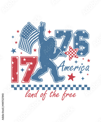 4th of july t shirt design Patriotic Bigfoot 1776 