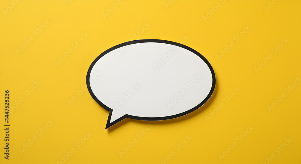 Isolated White Speech Bubble Icon on a Bright Yellow Background Studio Shot Isolated White Speech Bubble Icon on a Bright Yellow Background Studio Shot