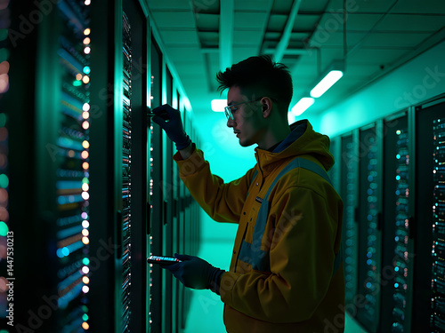 Fachinformatiker in einer Serverraum-Wartung