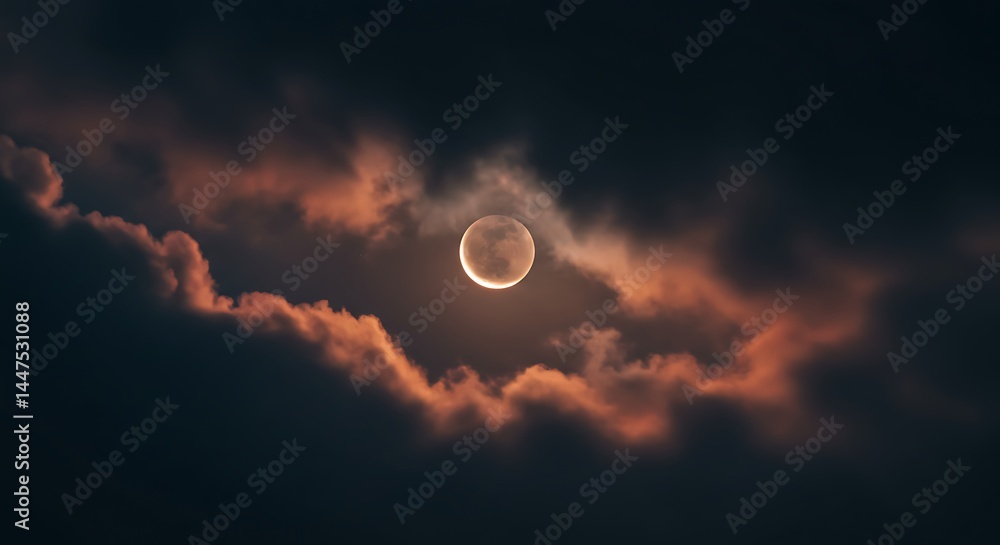 Obraz premium Crescent Moon in Cloudy Night Sky