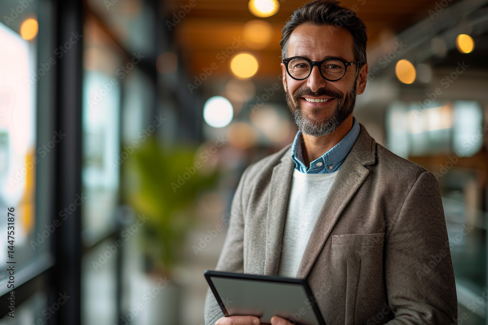 A tech savvy entrepreneur effortlessly connects to lightning fast 5G networks using his sleek tablet PC A tech savvy entrepreneur effortlessly connects to lightning fast 5G networks using his sleek tablet PC