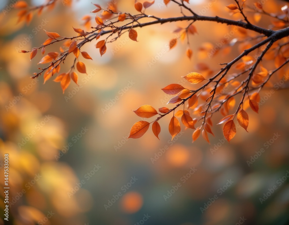 Autumn Leaves Branch in Golden Light Autumn Leaves Branch in Golden Light