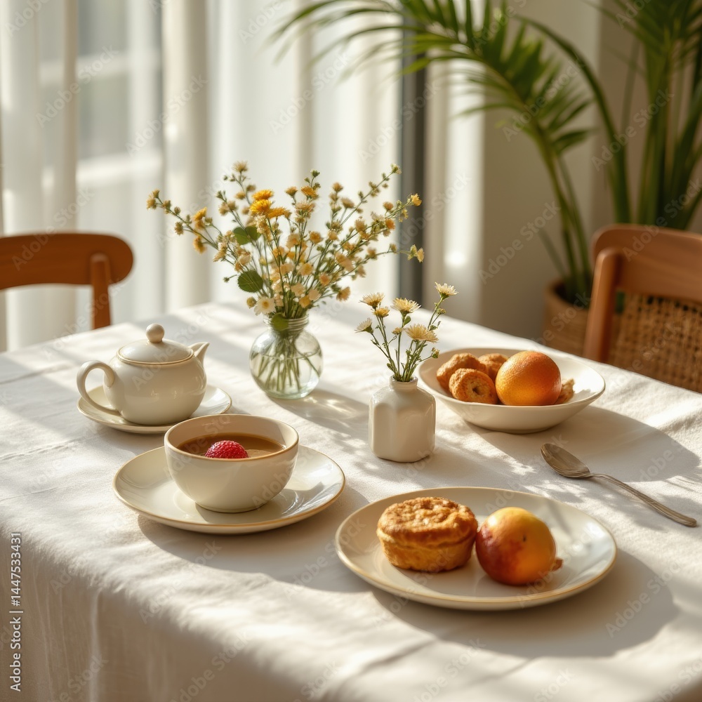 custom made wallpaper toronto digitalCozy Breakfast Still Life with Flowers