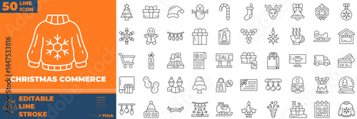 Christmas Commerce Line Editable Icons set. Vector illustration in modern thin line style of christmas commerce icons: present, gift, ribbon, etc