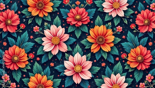 Intricate floral design, repeating seamlessly , style, pattern