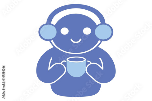 Flat Vector of Relaxing Tea Moment with Headphones After Work