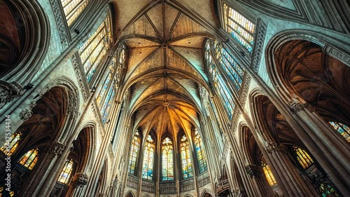 Stunning Interior View of Saint Denis Basilica Cathedral Near Paris France