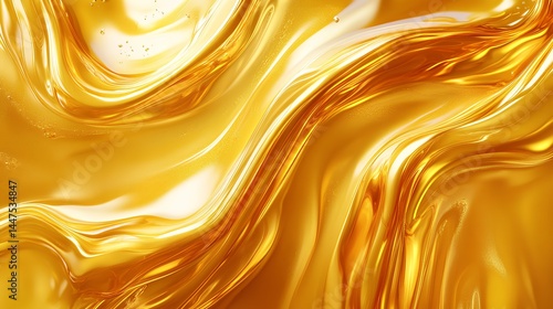 Abstract background of liquid golden flow, waves curves texture, smooth gloss serface.