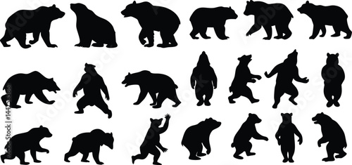 Various bear silhouette logo vector animals set illustration, Bears icon modern symbol for graphic and web design