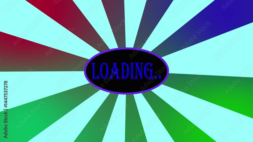 Loading text word color full light animation loop with glitch text effects on multi color background.