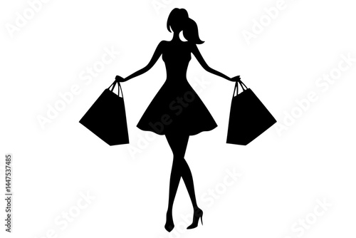 Woman with shopping bags silhouette standing dressed in modern style, woman, silhouette, shopping, bags, standing, dressed, modern, style, fashion, retail, consumer, lifestyle, commerce, purchase