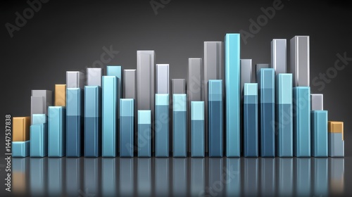 Abstract financial graph, upward trend, blue background, bar chart, stock market data visualization, widescreen format - format background market graph