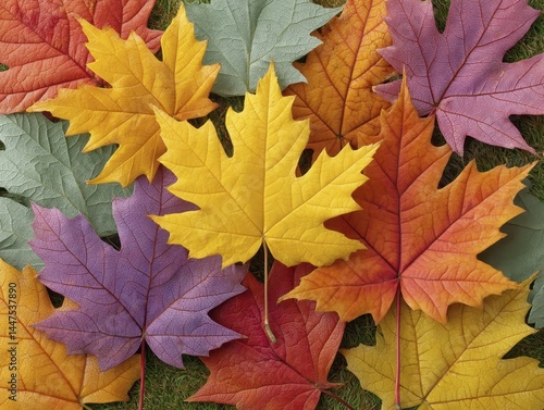 Wallpaper Mural Brightly colored leaves scattered on grass needing attention - litter brown foliage Torontodigital.ca
