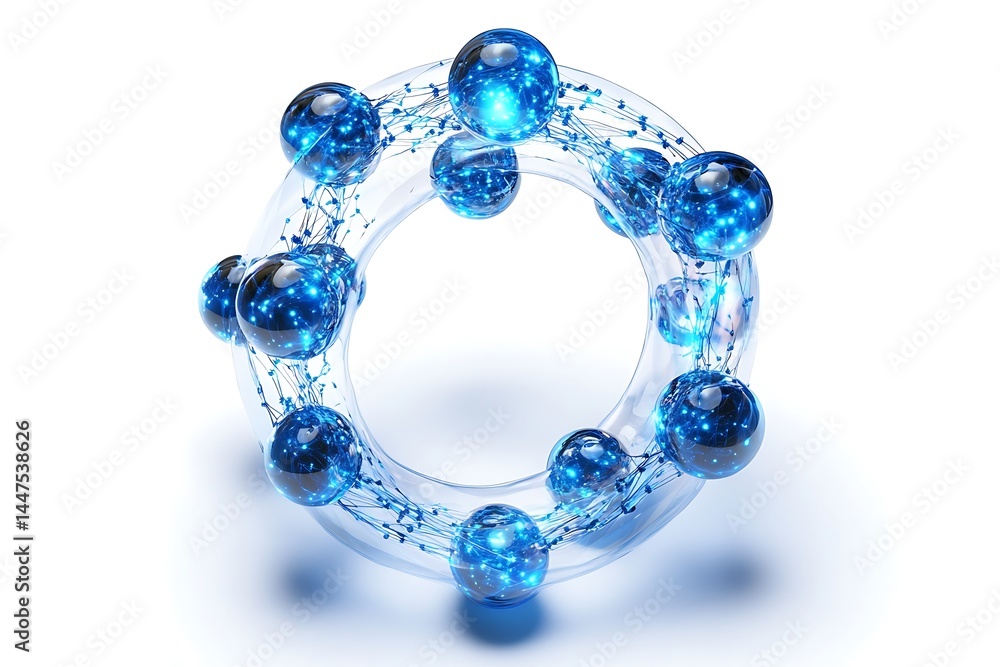 3D Glowing Molecular Ring with Interconnected Atomic Nodes 3D Glowing Molecular Ring with Interconnected Atomic Nodes