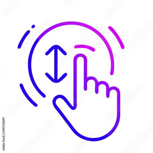 A digital icon shows a hand with a finger gesturing up and down within a circled area.