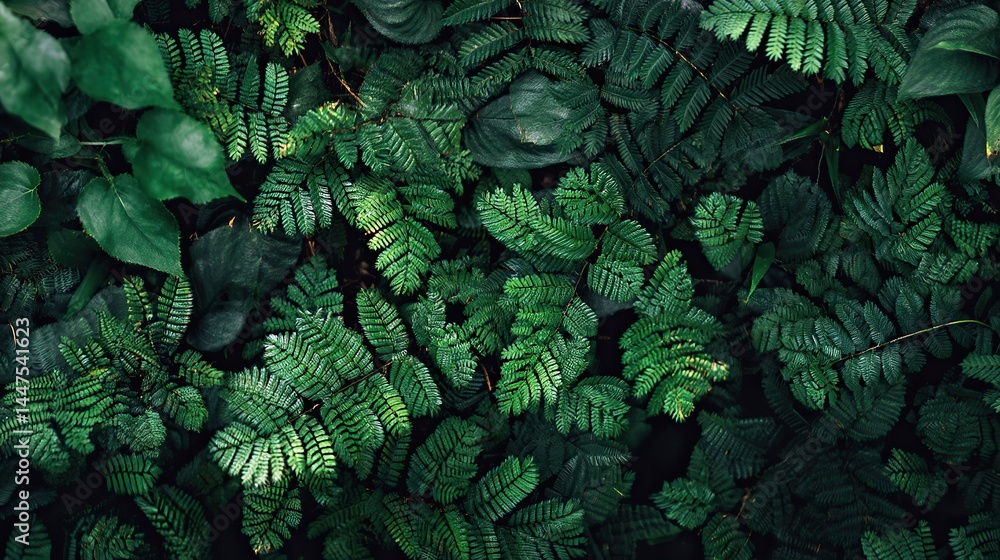 custom made wallpaper toronto digitalClose-up top view of green plants with numerous leaves on a green leaves background, featuring dark green background with lush foliage of grasses and ferns, showing intricate details of plant life.