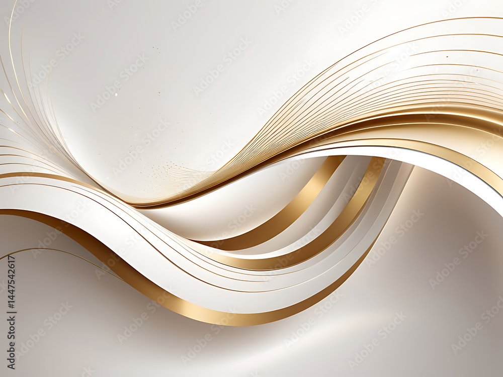 Fototapeta premium Golden White Wave Background Design | Abstract Modern Flowing Lines Art Style ai